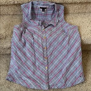 Tommy Hilfiger Sleeveless Button Up Blouse Top Blue Dark Pink White Green Medium